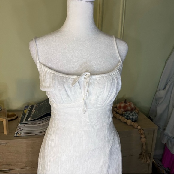 URBAN OUTFITTERS White Tie-Front Spaghetti Strap Midi High-Waist Slip Dress Sz L - Picture 14 of 16